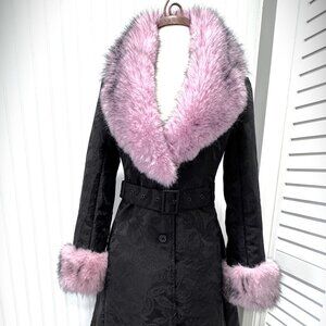 Sugar Thrillz Black Trench Coat with Pink Fur Trim
